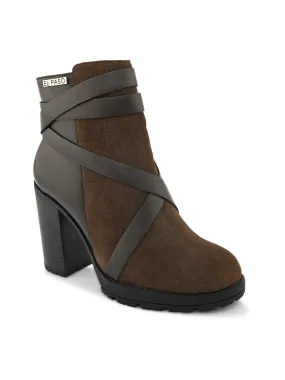 Chocolate Brown Suede Ankle Boot For Women